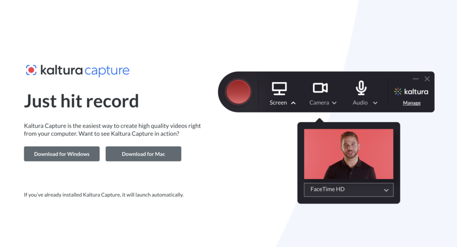showing kaltura capture default page